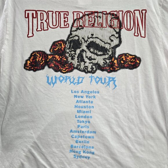 True Religion Men Shirt M White‎ Graphic Skull Tour Short Sleeve Logo Cotton Tee - Picture 4 of 8